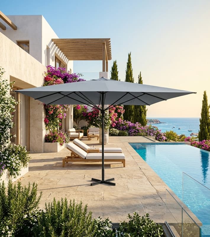 Black umbrella DENEB with light grey canopy — έπιπλα εξωτερικού χώρου στην Κύπρο