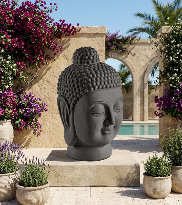 Decorative Buddha Head - Black - 22,5x21x35,5cm — έπιπλα εξωτερικού χώρου στην Κύπρο