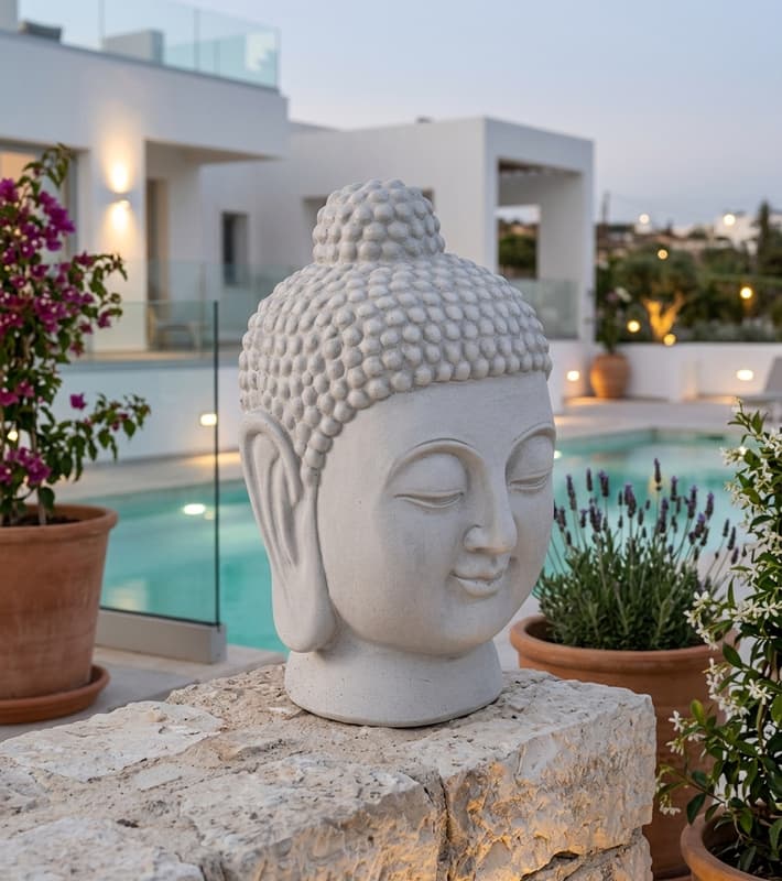 Decorative Buddha Head - White - 22,5x21x35,5cm — έπιπλα εξωτερικού χώρου στην Κύπρο