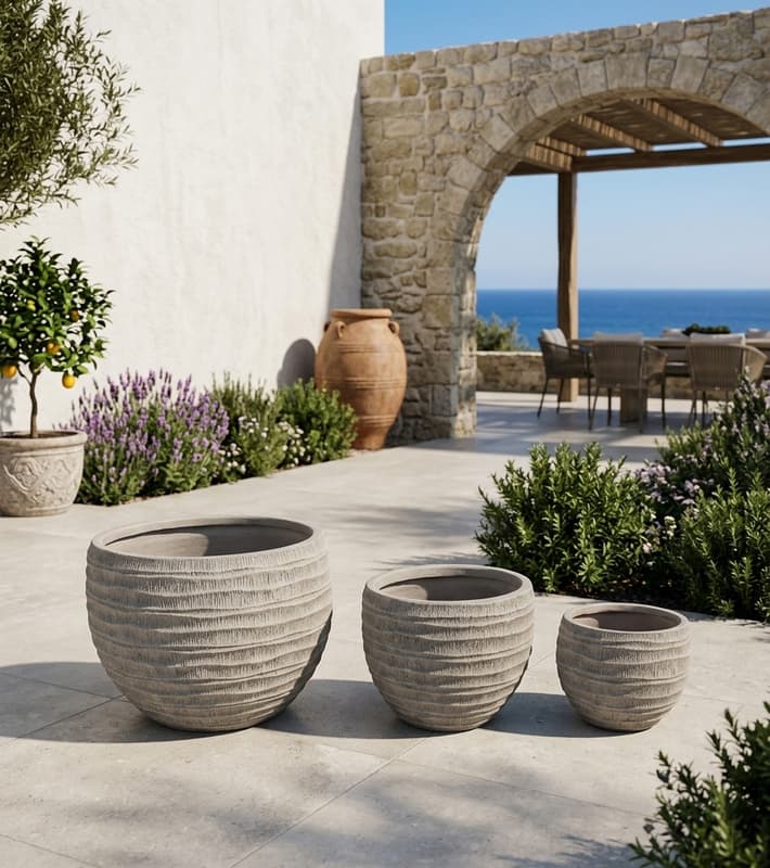 Decorative Flowerpots Set of 3 - Cream - Assorted — уличная мебель на Кипре