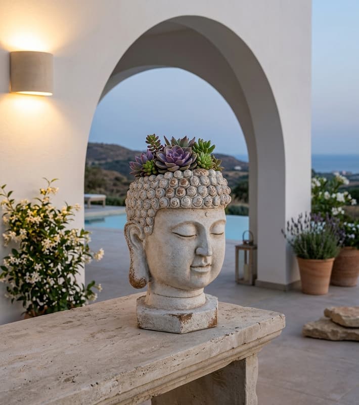 Flower Pot - Magnesia Buddha - White - D35x50cm — уличная мебель на Кипре
