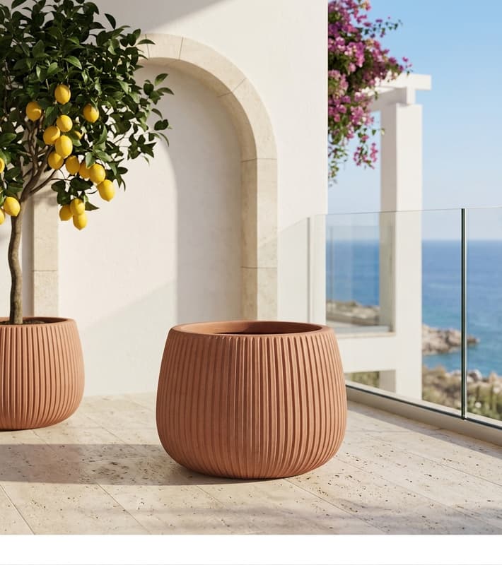 Flower Pot - Ribbed Bomb - Terracotta - D24x16cm — уличная мебель на Кипре