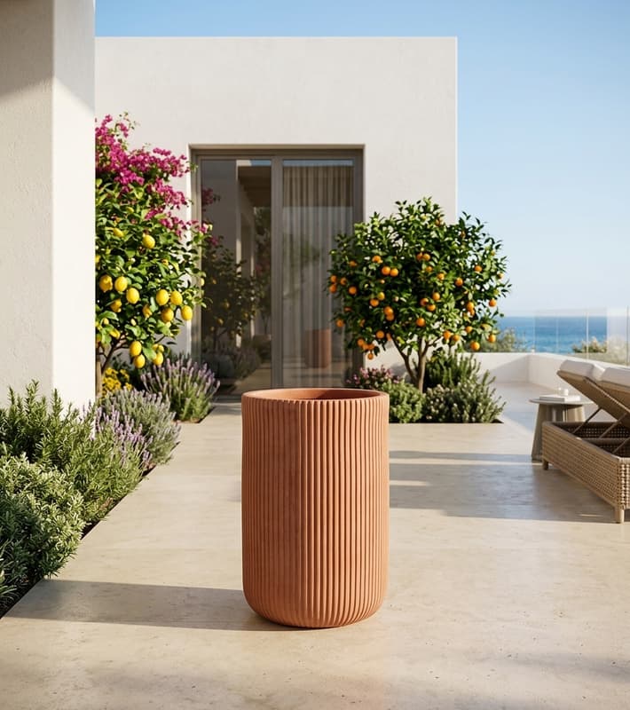 Flower Pot - Ribbed Cil - Terracotta - D24,5x36,5cm — уличная мебель на Кипре