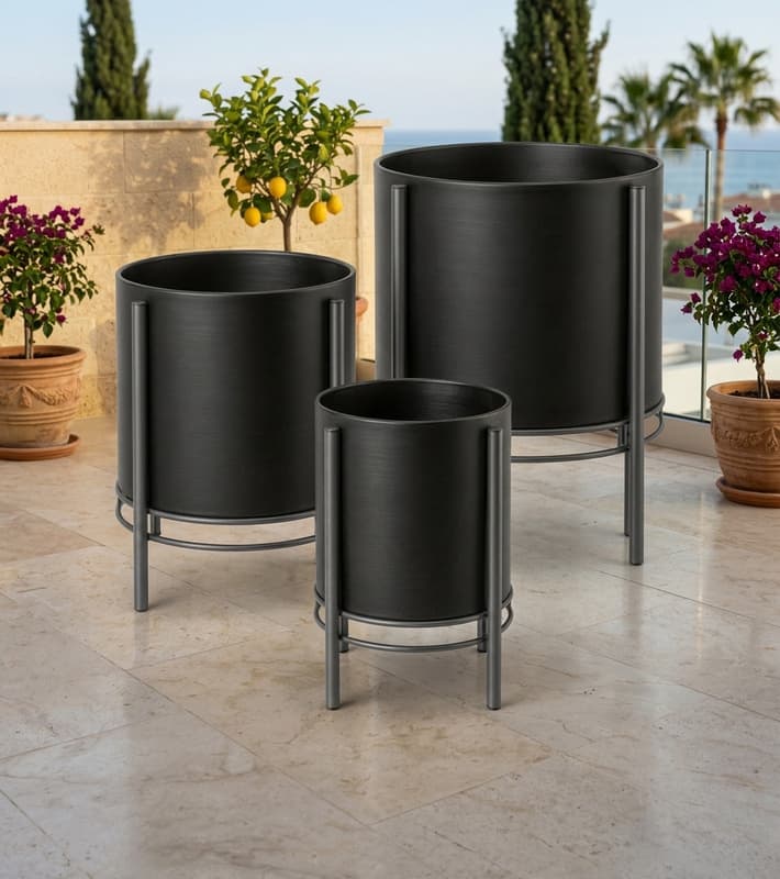 Flower Pot Vulturo - Metal Black/Silver 30x28x28cm — уличная мебель на Кипре