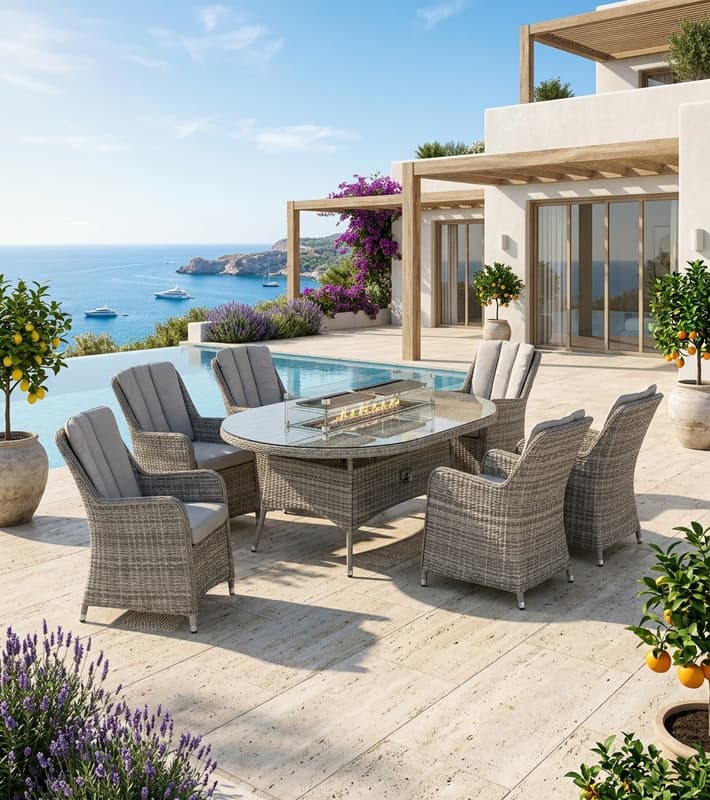 Hamilton Outdoor Dining Table Set - Hamilton - with fire pit system Table & 6 armchairs — έπιπλα εξωτερικού χώρου στην Κύπρο