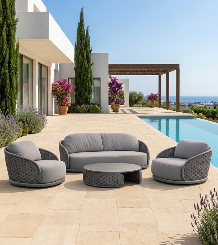 Lounge set 4 pcs MOJO outdoor with dark rope — уличная мебель на Кипре