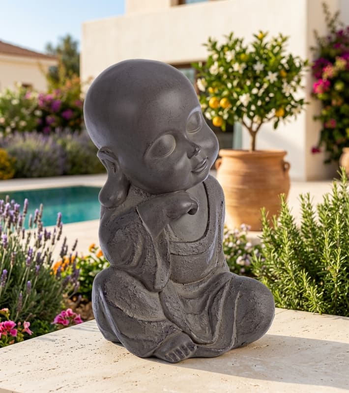 Outdoor Decorative Buddha - Calm - Grey 20x17.5x30.5cm — уличная мебель на Кипре