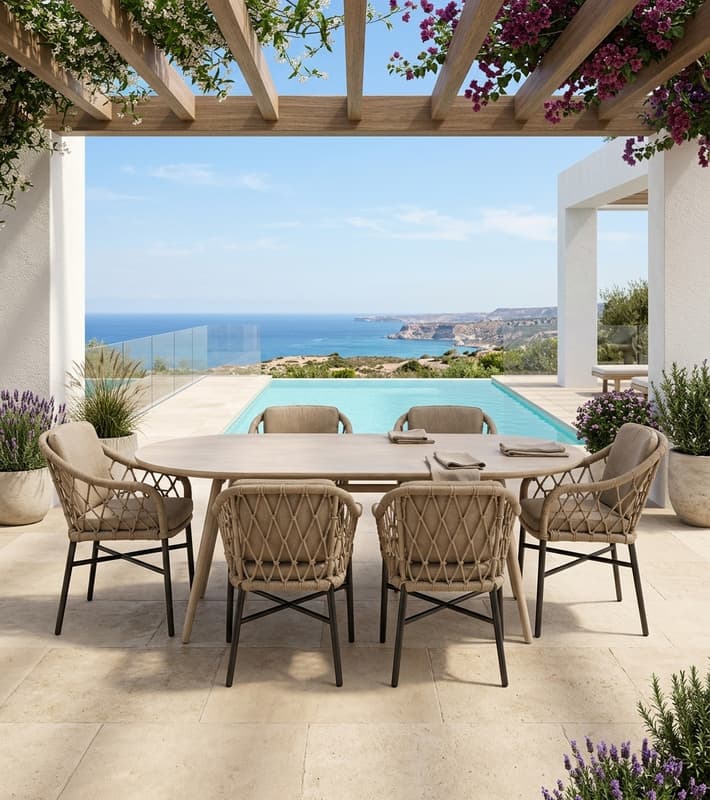 Outdoor Dining set 9 pcs RIO + KNOT (1 oval table + 8 chairs) — уличная мебель на Кипре