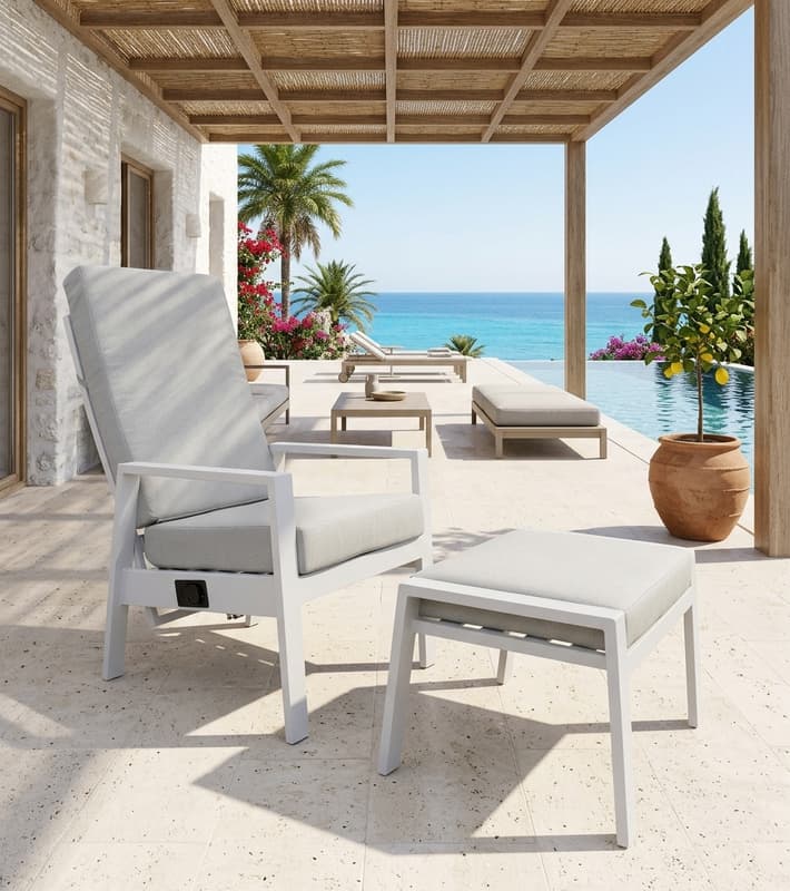 Outdoor Reclining Armchair - Jakarta - White - Chairs/Footstools/Coffee Table — уличная мебель на Кипре