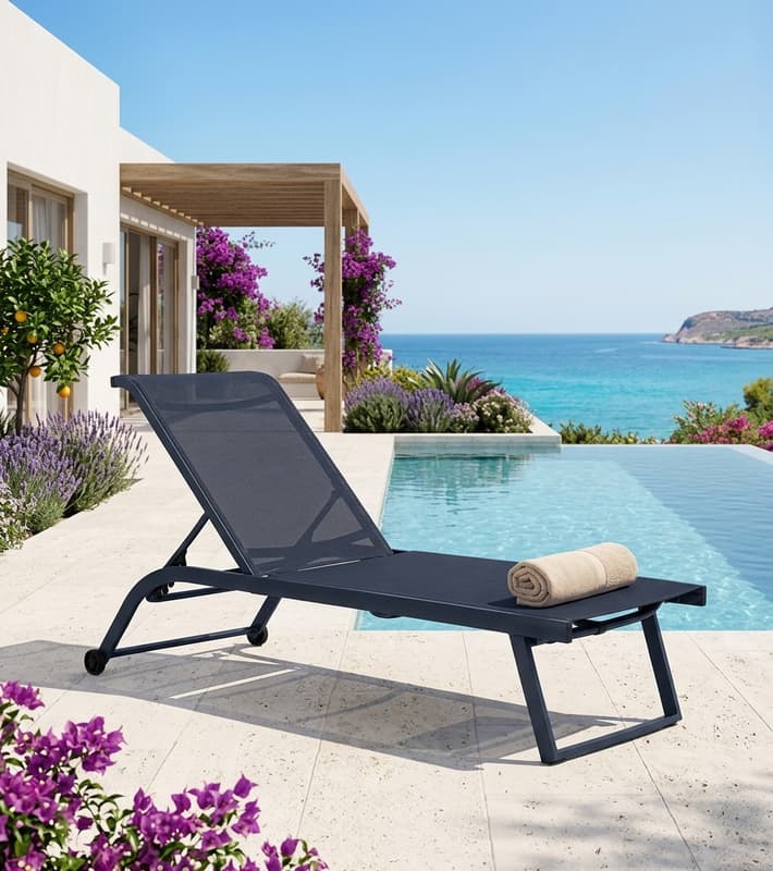 Outdoor Sunlounger - Taylor Pecan - Navy Blue — уличная мебель на Кипре