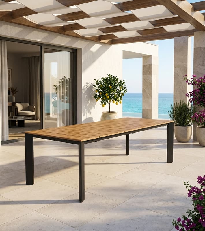 Outdoor Table Extendable - Sacramento - Black with Wood Effect — outdoor furniture available in Cyprus
