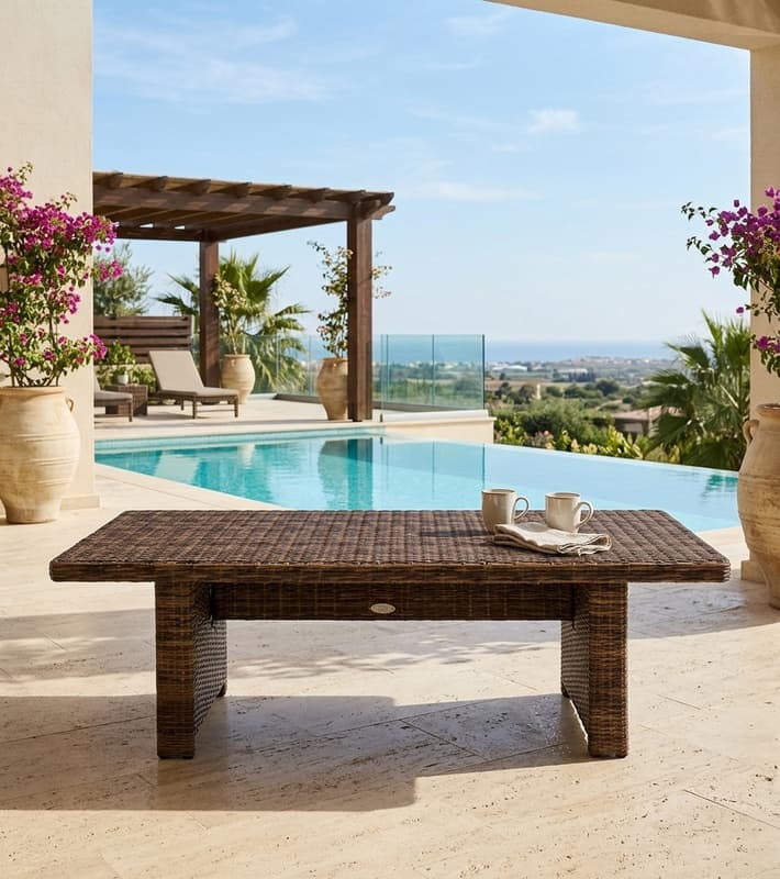 Table Jordano Rectangular - Brown rattan 143x80x67cm — уличная мебель на Кипре